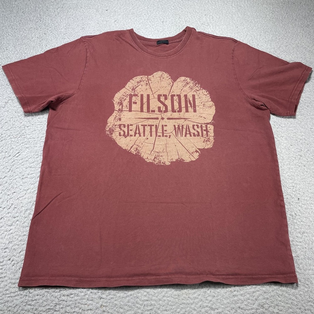 Filson Shirt Mens 2XL‎ Red Seattle WA Tree Ring Graphic Tee Made USA Outdoor